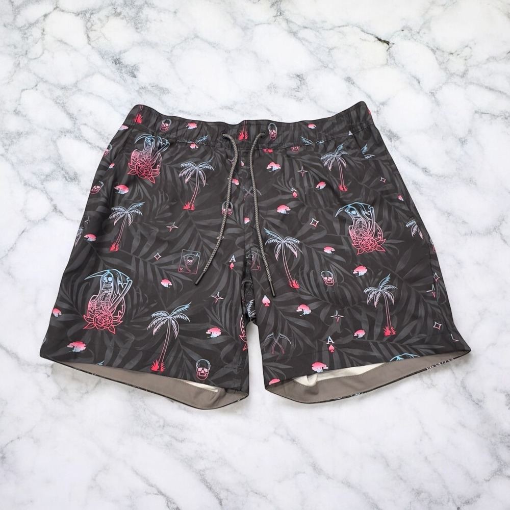 Howitzer Patriot MFG Swim Trunks Men's Medium Palm Tree‎ Grim Reaper Skull